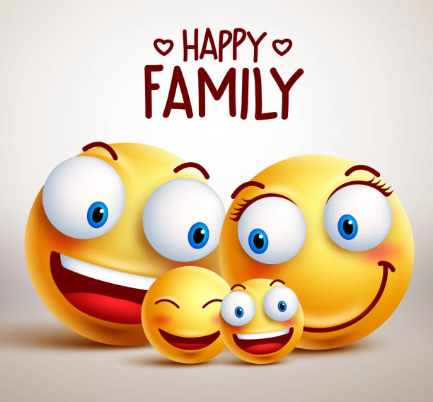 幸せな家族のスマイリーフェイスベクターキャラクター一緒 - 家族　笑顔点のイラスト素材／クリップアート素材／マンガ素材／アイコン素材