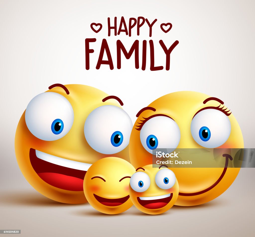 Happy family smiley face vector characters together Happy family smiley face vector characters with father, mother and children bonding together while smiling. Vector illustration. Emoticon stock vector