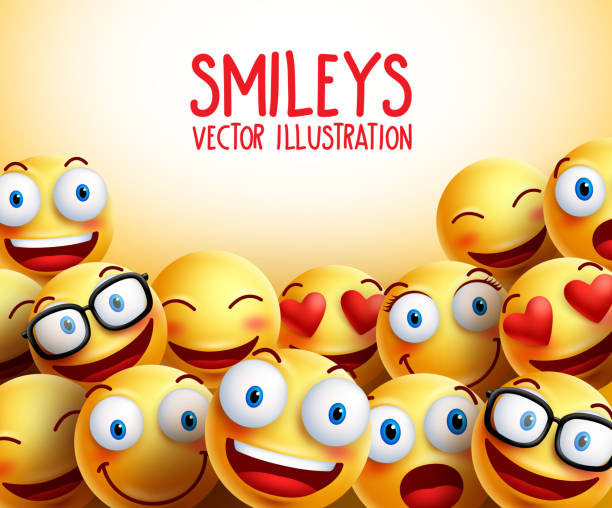 ilustraciones, imágenes clip art, dibujos animados e iconos de stock de fondo vectorial de caras sonrientes con diferentes expresiones faciales - friends laughing