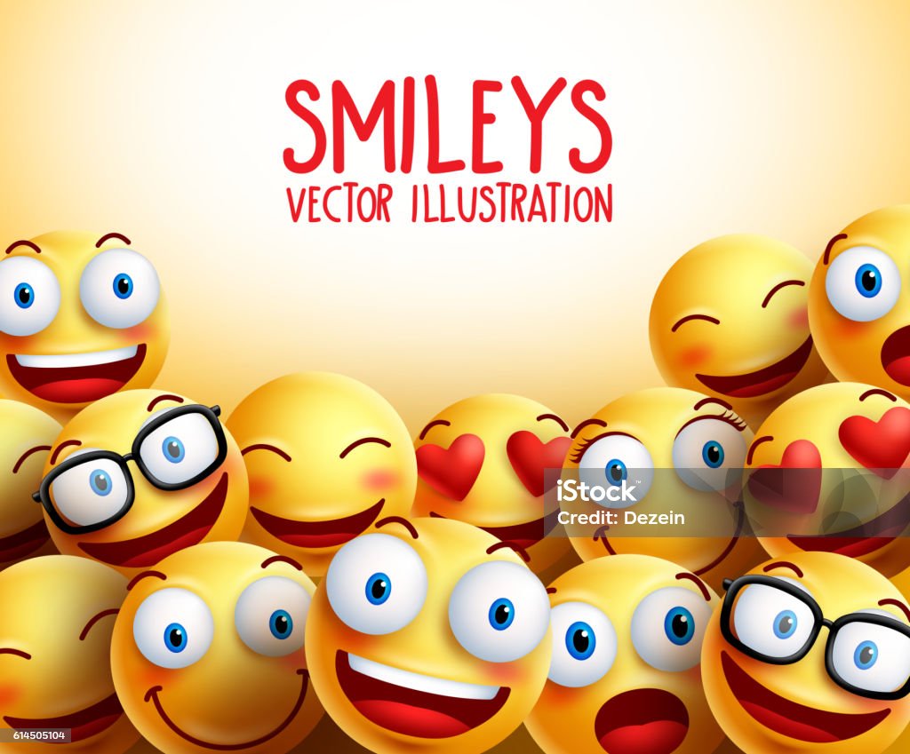 Smiley visages arrière-plan vectoriel avec différentes expressions faciales - clipart vectoriel de Émoticon libre de droits