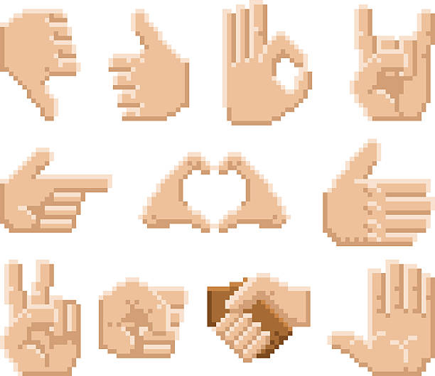 pixel art hand icons - ok einzelwort stock-grafiken, -clipart, -cartoons und -symbole