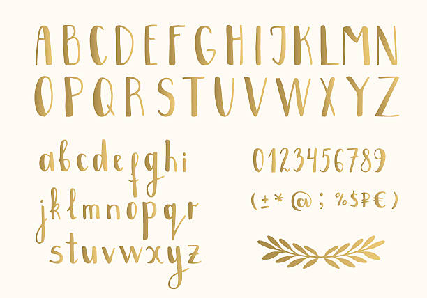 Golden letters Golden letters. Hand drawn latin font. Vector. Isolated. preppy fashion stock illustrations