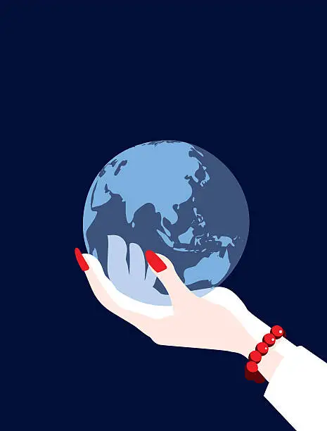 Vector illustration of Businesswoman World Globe Map Asia, China, Russia and Australia