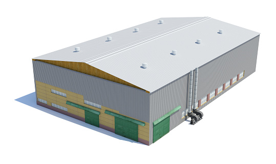 Hangar building. Isolated on white, 3D Illustration