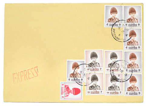 An Envelope Containing Postage Stamps Printed In Thailand Depicting His Majesty The King Bhumibol Adulyadej With Postmarks Circa 1993