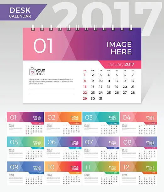 Vector illustration of Desk Calendar. Simple Colorful Gradient minimal elegant desk calendar template