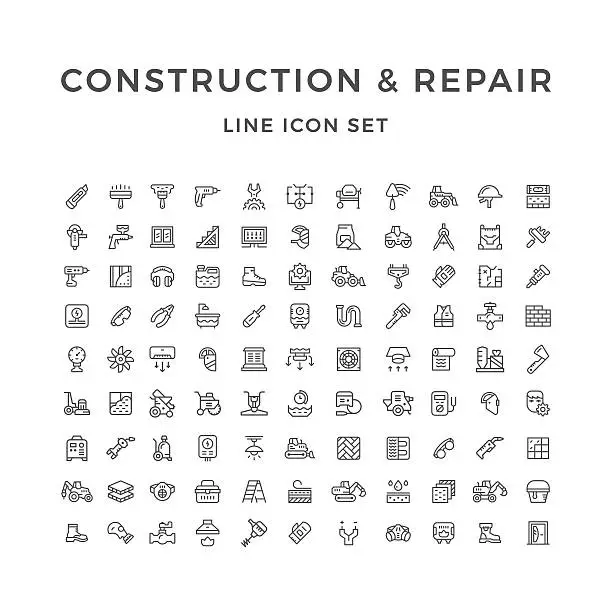 Vector illustration of Set line icons of construction and repair