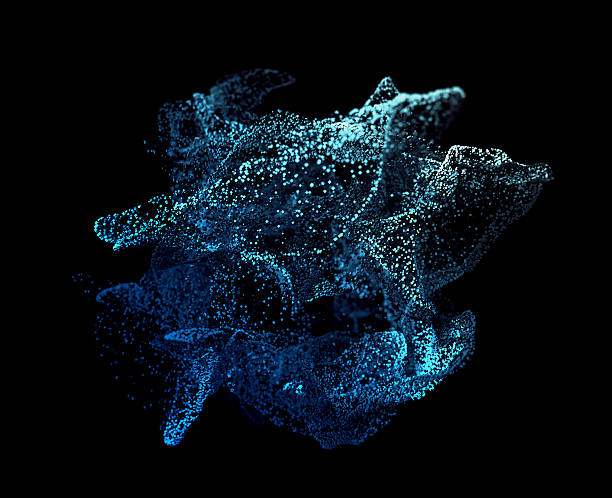 Abstract 3D Rendering of Flying Particles. stock photo