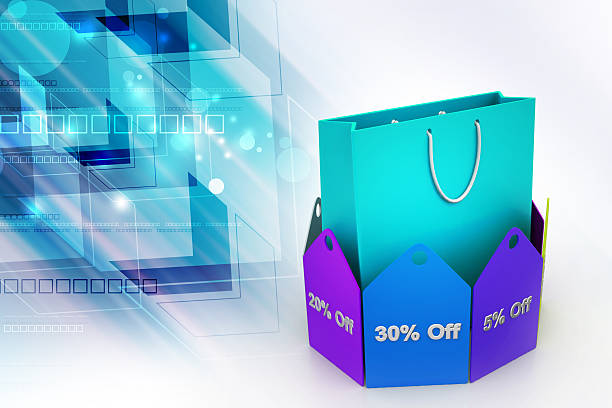 istock Shopping bag with discount tags 614520402