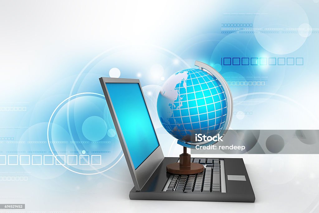 Earth Computer Pic Laptop Computer With Earth Globe Stock Photo - Download Image Now ...