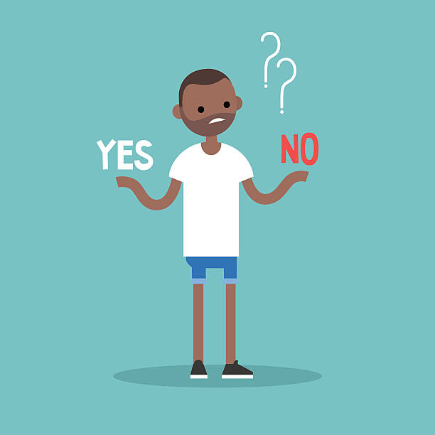 illustrazioni stock, clip art, cartoni animati e icone di tendenza di decisione difficile: sì o no - african descent question mark holding asking