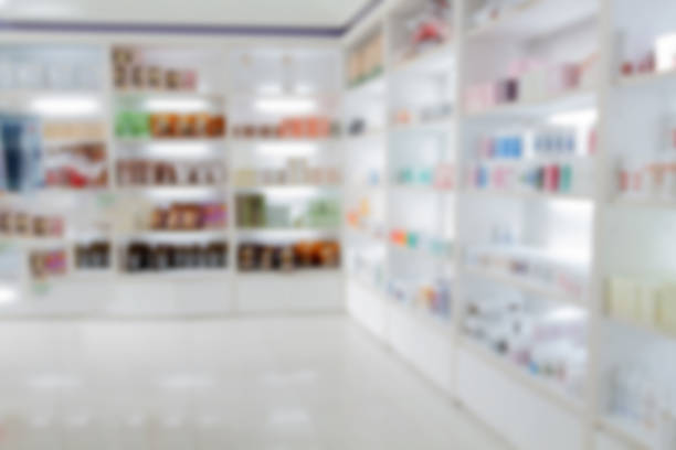 blurry medicine cabinet and store medicine and pharmacy drugstor - medicine cabinet medicine healthcare and medicine cabinet imagens e fotografias de stock