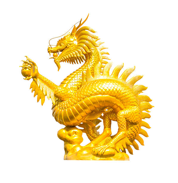 istock Golden chinese dragon statue isolated 614522532