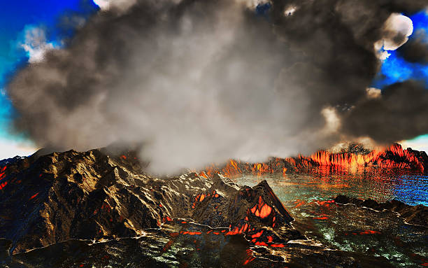 istock Smoking caldera of the volcano 3d rendering 614532906