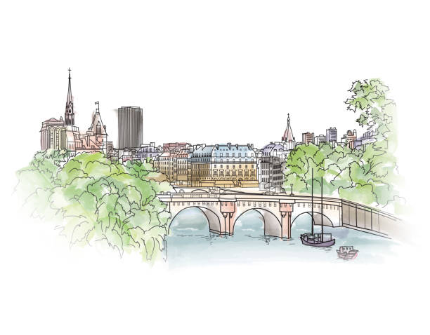 istock Paris cityscape with Seine riverside view. Old city Street 614534544