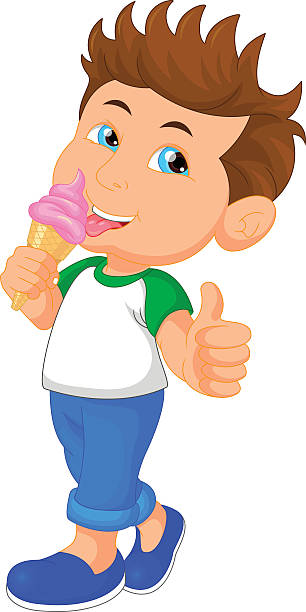 ilustraciones, imágenes clip art, dibujos animados e iconos de stock de lindo chico lamiendo helado - ice cream licking little boys ice cream cone