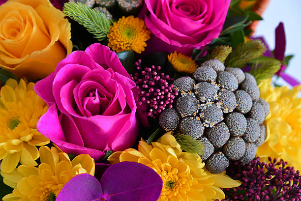 istock Beautiful bouquet of different flowers close up 614537736