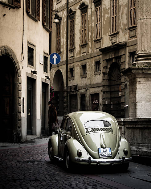 Bergamo, Italy - February 2, 2016: Old VW Beetle on a streets of Bergamo
