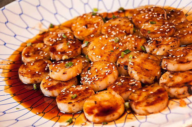 Japanese cuisine, freshness scallop grilled by Teriyaki sauce Japanese cuisine, freshness scallop grilled by Teriyaki sauce teriyaki stock pictures, royalty-free photos & images