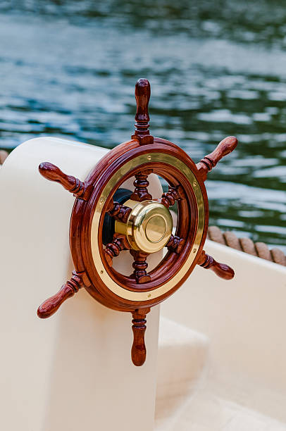Ship help steering wheel boat yacht nautical equipment attractive stock photo