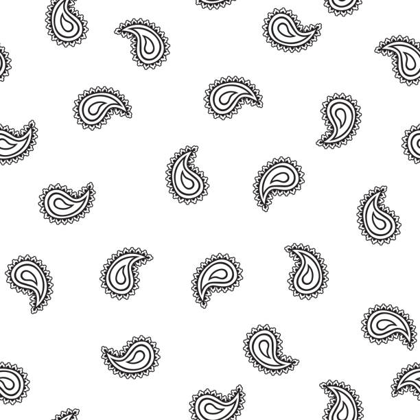 추상 기하학적 잎 패턴. 플로럴 라인 장식 - paisley stock illustrations