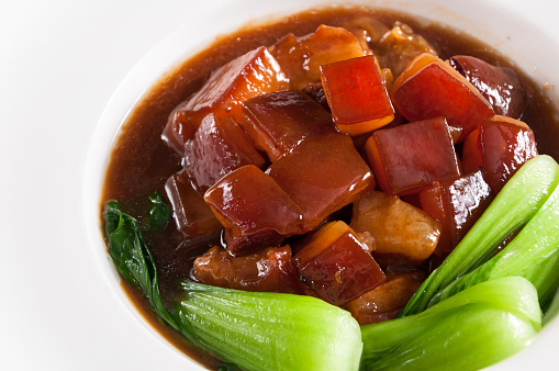Pork braised in brown sauce with vegetables, Chinese dishes