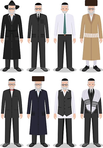 satz von verschiedenen stehenden jüdischen alten männern. vektor-illustration. - judaism jewish ethnicity hasidism rabbi stock-grafiken, -clipart, -cartoons und -symbole