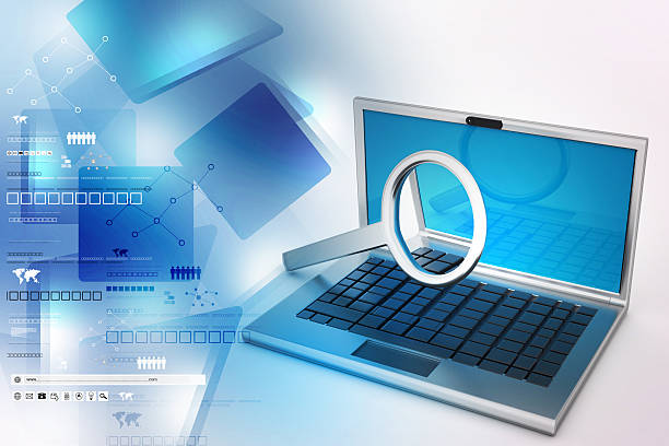 istock Laptop with magnifying glass 614615208