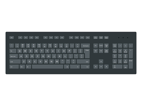Black laptop, computer keyboard vector template isolated on white background. Illustration of control panel for pc