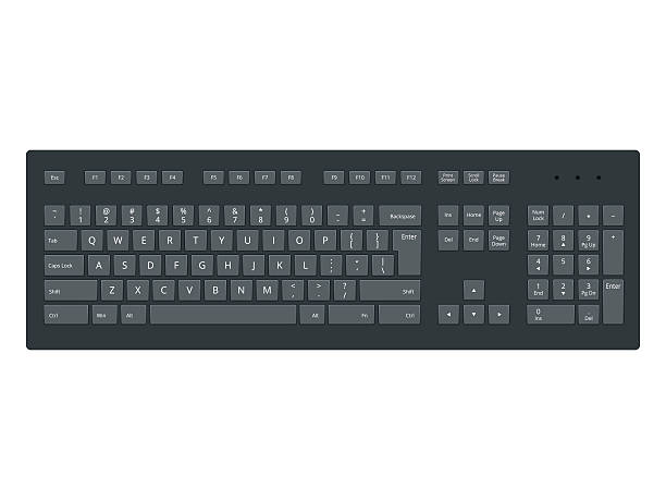 Black laptop, computer keyboard vector template isolated on white background Black laptop, computer keyboard vector template isolated on white background. Illustration of control panel for pc computer key stock illustrations