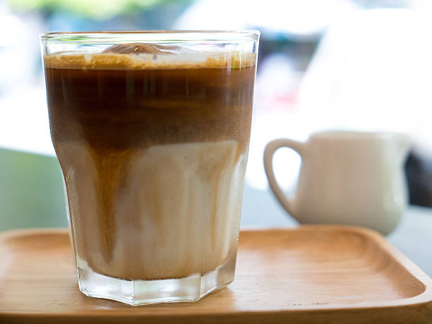istock Iced coffee in wooden plate on table 614622716