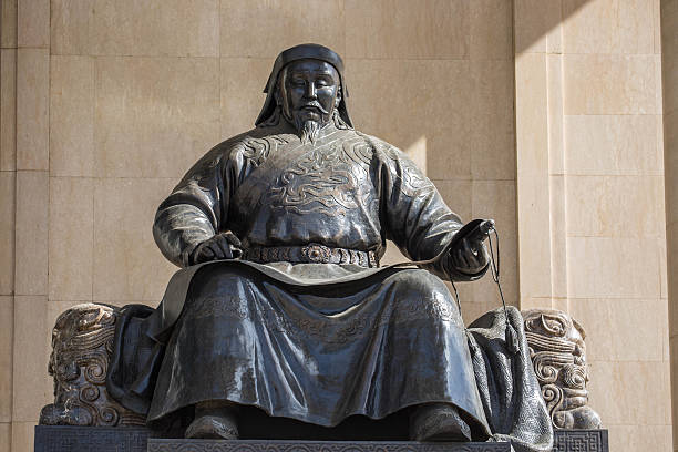 Ulan Bator, Mongolia - July 3, 2016: A statue of Kublai Khan at the Government Palace in Ulan Bator.