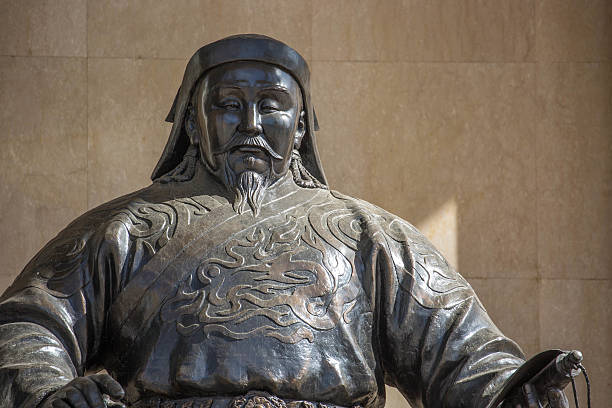 Ulan Bator, Mongolia - July 3, 2016: A statue of Kublai Khan at the Government Palace in Ulan Bator.