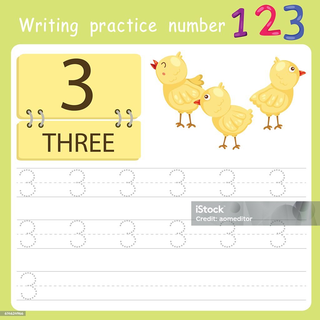 Number Three Paper Illustrator Of Worksheet Writing Practice Number Three Stock ...