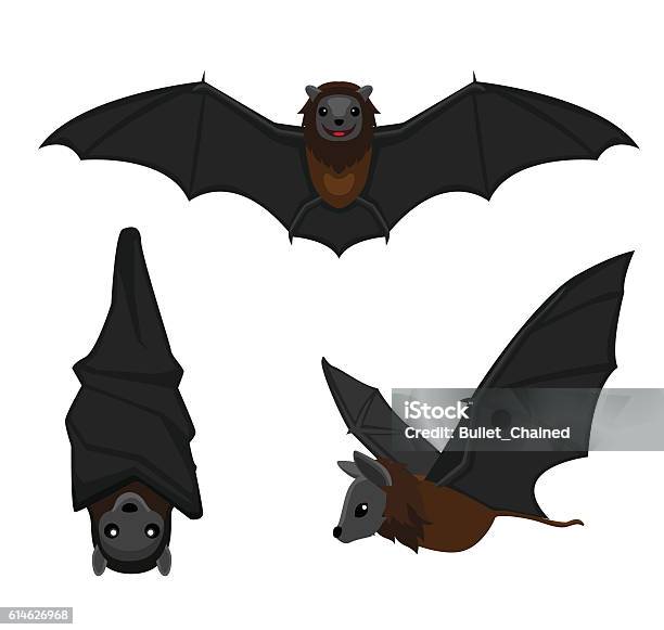 Cute Bat Poses Cartoon Vector Illustration Stock Illustration - Download Image Now - Bat - Animal, Hanging, Flying