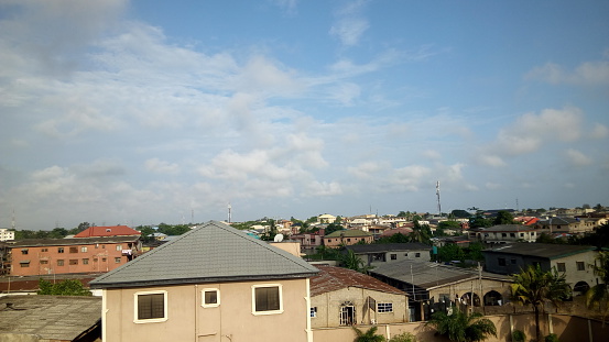 This shot was taken from a shyscrapper in Lagos, Nigeria. It shows rooftops of many Lagos Houses.