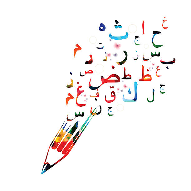 ilustraciones, imágenes clip art, dibujos animados e iconos de stock de colorido diseño de texto del alfabeto árabe - single word islam religion text