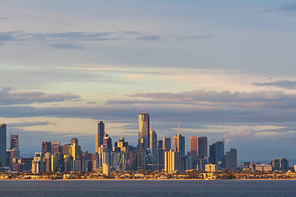 istock melbourne CBD skyline at sunset from Port Phillip waters. 614631848