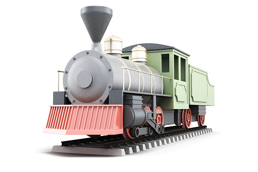 Model of old steam locomotive isolated on white background. 3d rendering.
