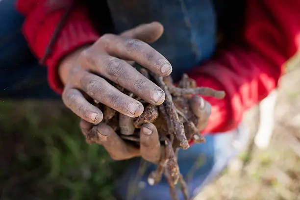 Photo of Rusty iron in dirty child hands