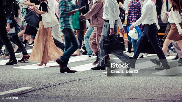 Asian People Are Across The Crosswalk Stock Photo - Download Image Now - People, Crowd of People, Walking