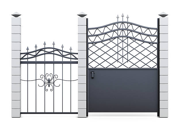 istock Gate and fence isolated on white background 614637482