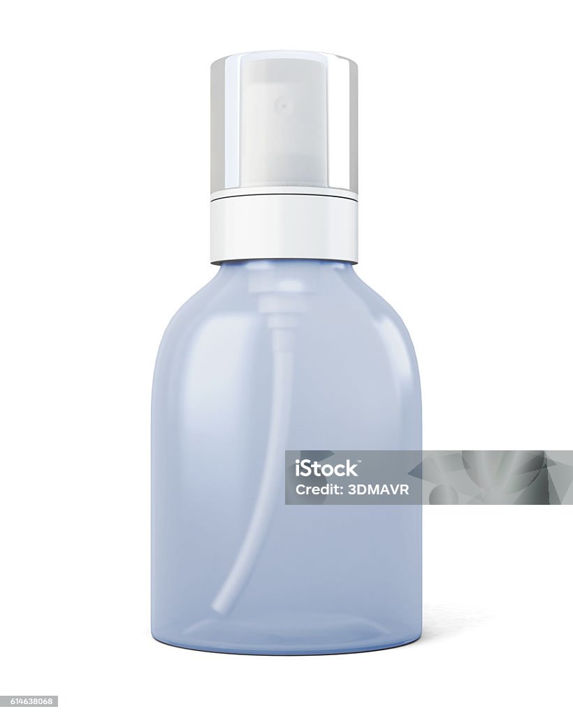 Transparent bottle with sprayer Transparent bottle with sprayer. 3d illustration Adult Stock Photo