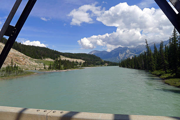 istock Bridge over glacial blue turquoise waters Jasper Alberta Canada 614639076