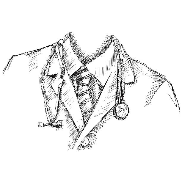 ilustrações de stock, clip art, desenhos animados e ícones de close up of a doctors lab white coat and stethoscope - isolated confidence business white background