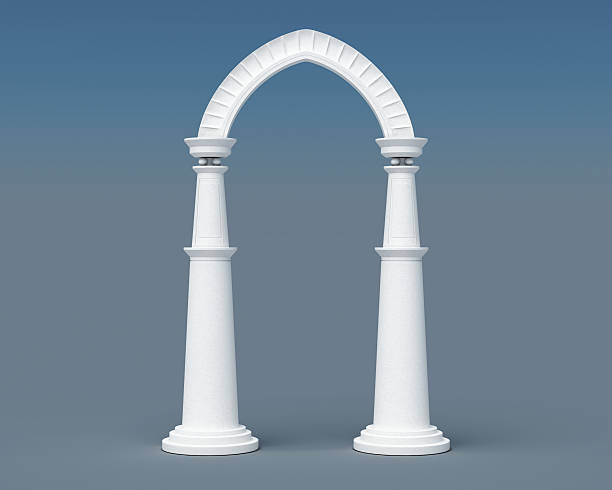 łuk i kolumny na niebieskim tle. renderowanie 3d - macro column marble luxury zdjęcia i obrazy z banku zdjęć