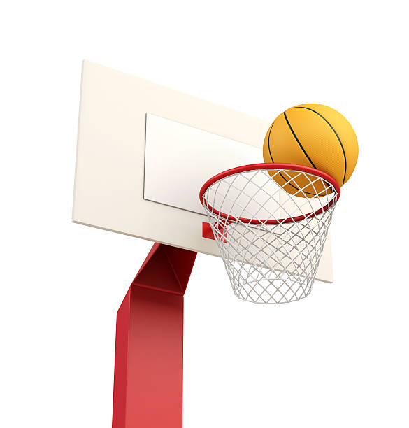 istock Basketball backboard and ball isolated on white background. 3d r 614640698