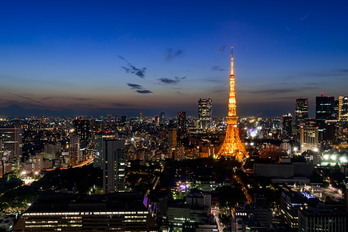 Tokyo city view and Tokyo landmark Tokyo Tower in evening , Tokyo city is one of the 47 prefectures of Japan.