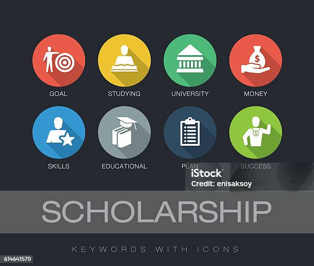 Scholarship Keywords With Icons Stock Illustration - Download Image Now - Scholarship, Icon Symbol, Infographic