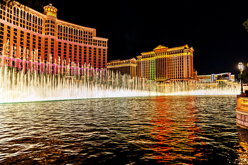  Las Vegas, USA - September 16, 2012: The Bellagio Hotel and Casino with famous fountains, Ceasars Palace, Las Vegas, Western USA.Nikon D3x
